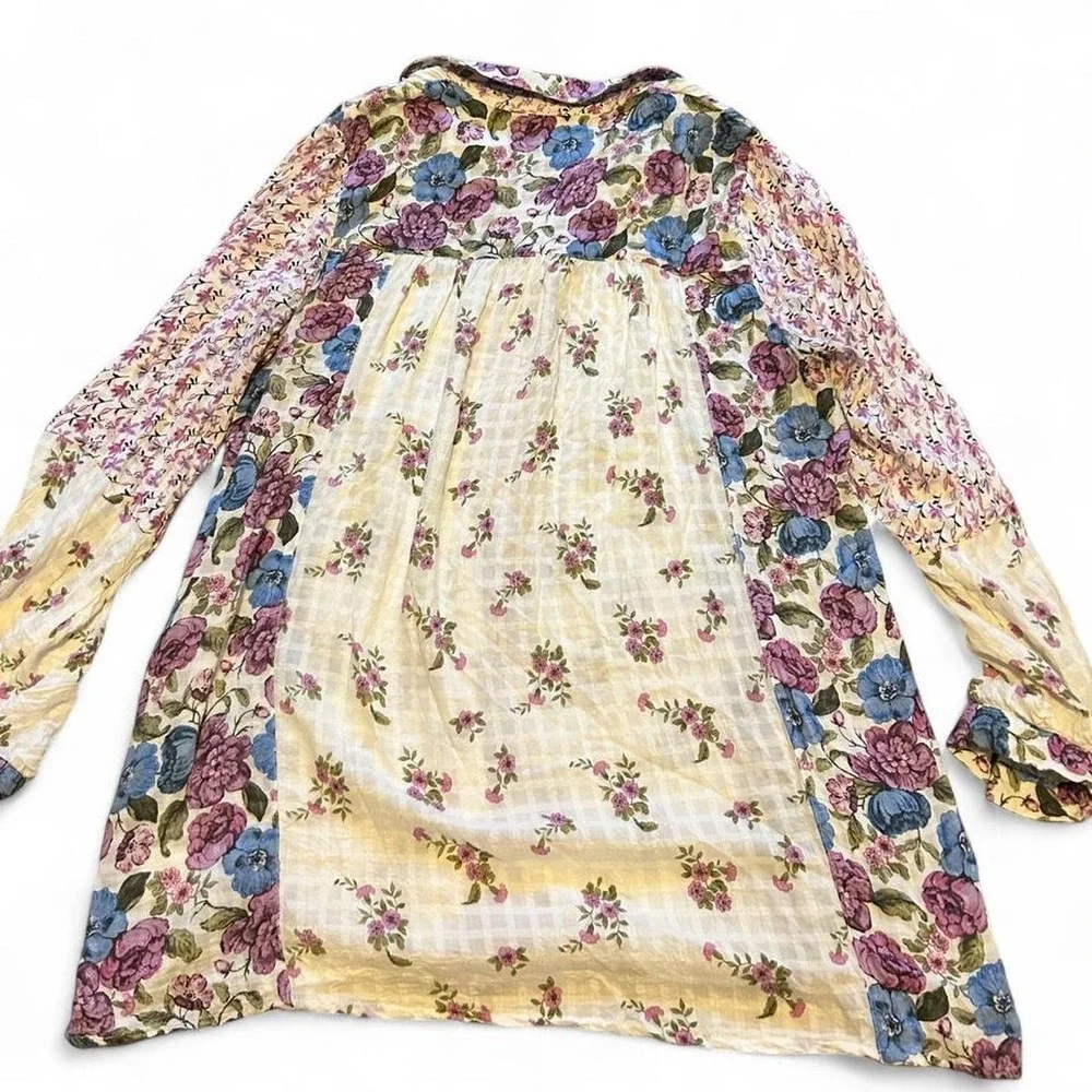 Boho floral patchwork button up shirt with long‎ sleeves